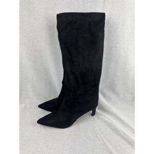 A New Day Womens Black Faux Suede Pointed Toe Kitten Heel Tall Boots Size 8